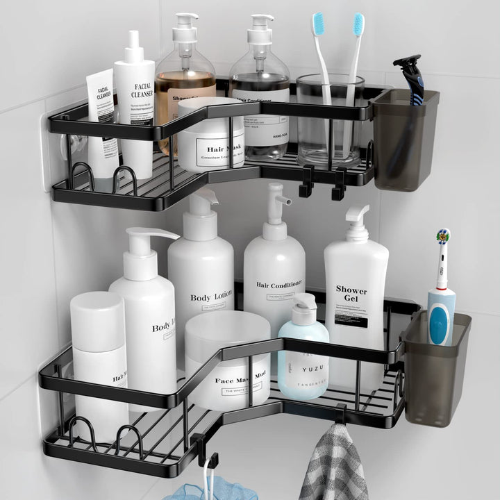 FINIBO Duschablage Ohne Bohren, 2 Stück Selbstklebend Eckregal Badezimmer Organizer, Duschregal Edel