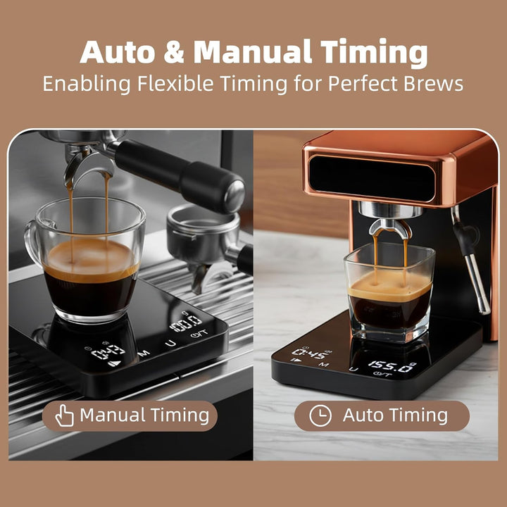 Diyife Rechteckige Kaffeewaage mit Timer, 2kg/0,1g Hochpräzise Digitale Waage - 6 Einheiten, 2 Timer