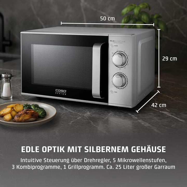 CASO MG 25 Ecostyle Ceramic - Design Mikrowelle mit Grill, grössere Nutzfläche dank CASOTEK Boden, 2