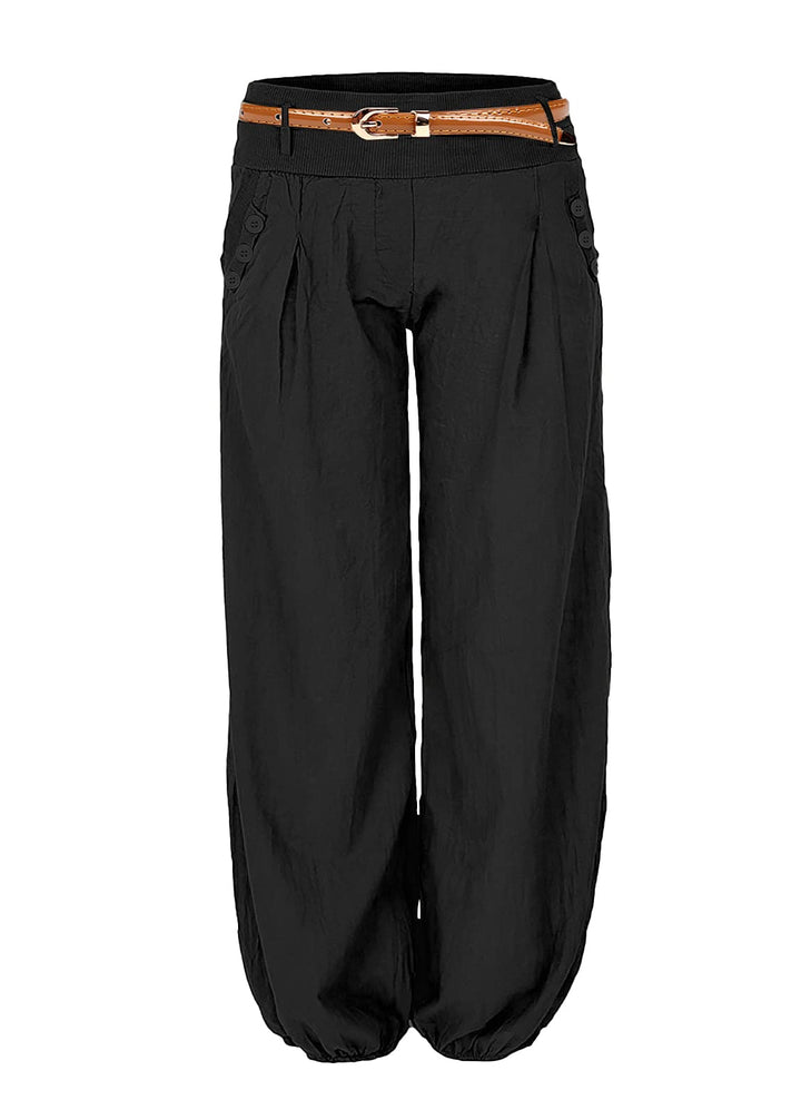 Cindeyar Damen Haremshose Elegant Pumphose Lange Leinen Hose mit Gürtel Aladin Pants M Schwarz, M Sc