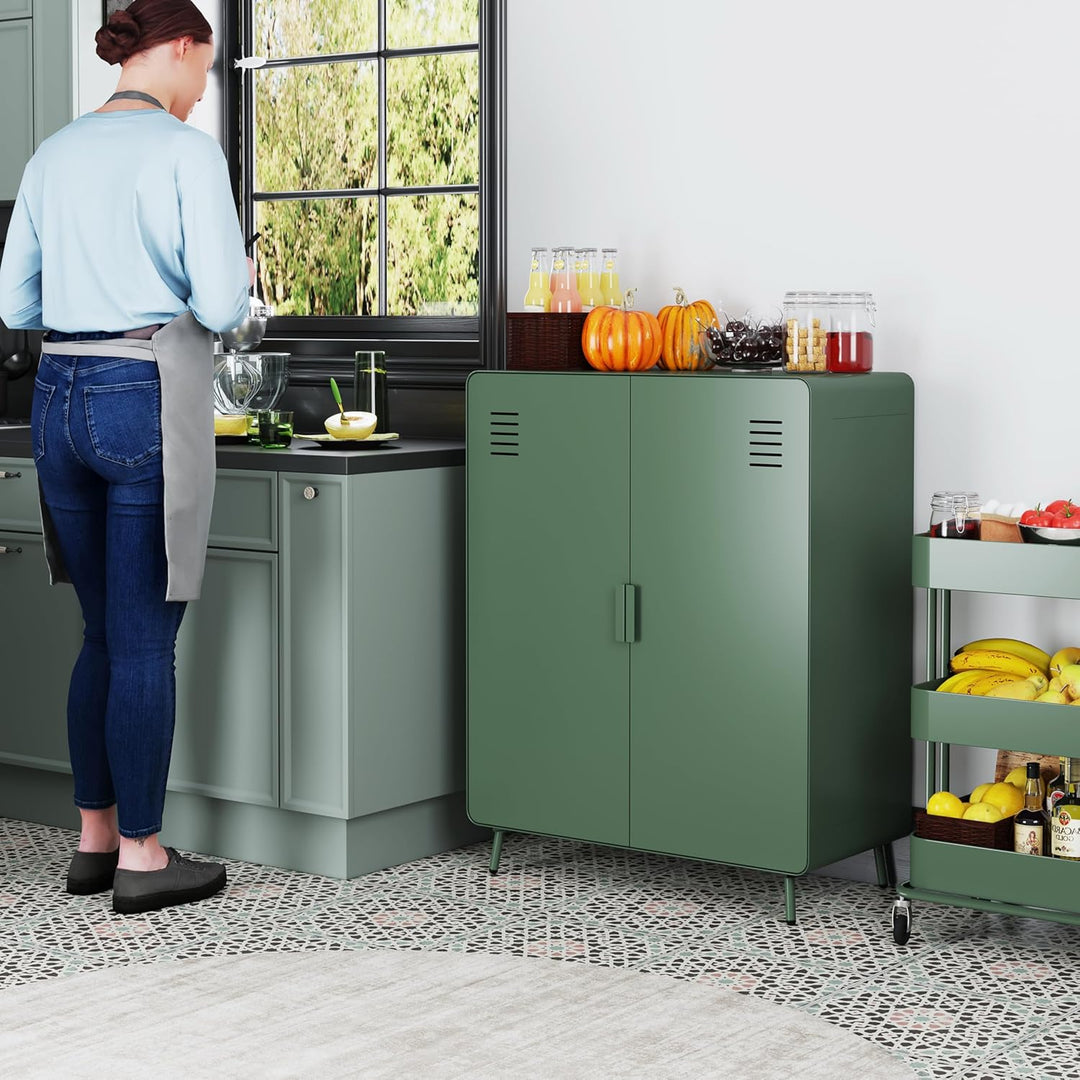 MEUBLE COSY Sideboard Buffets Küchenschrank Kommode mit 3 Türen Magnet und Regal Ablage aus Metall f