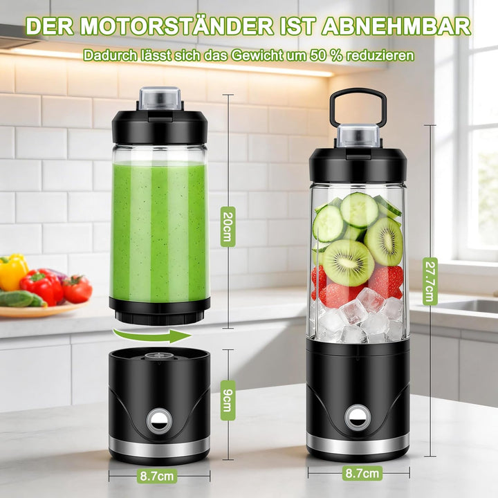Tragbarer Mixer und Smoothie Maker to go, 650ml Abnehmbarer Behälter, 4000mAh Kabellos & Wiederaufla