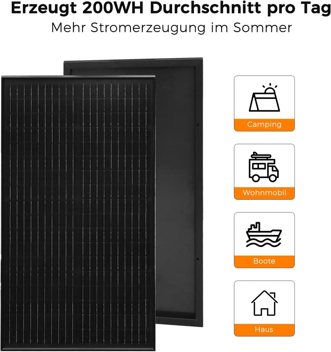 50W Solarpanel 12V, Solar Panel 50 Watt Schwarz Monokristallines Solarmodul für Wohnmobil, Boot, Woh