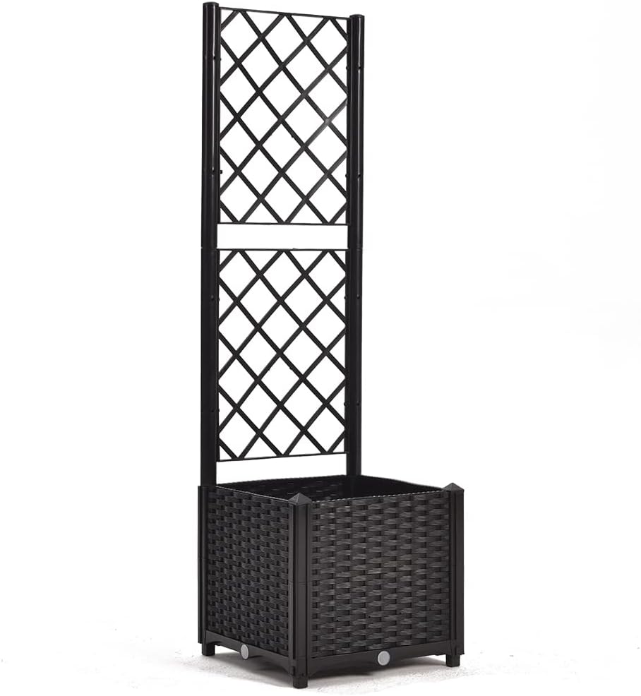 Mingone Pflanzgefäss mit Rankgitter Hochbeet Blumenkasten mit 1 Pflanzgefäss Wasserspeicher Balkonka