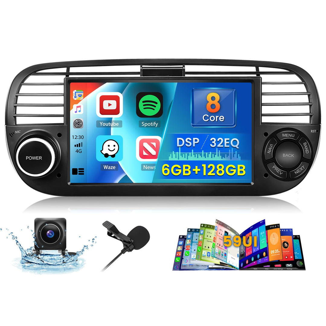 [6G+128G] Inefala Android 15 Autoradio für FIAT 500 2007-2015 mit Wireless Carplay Android, 7 Zoll T