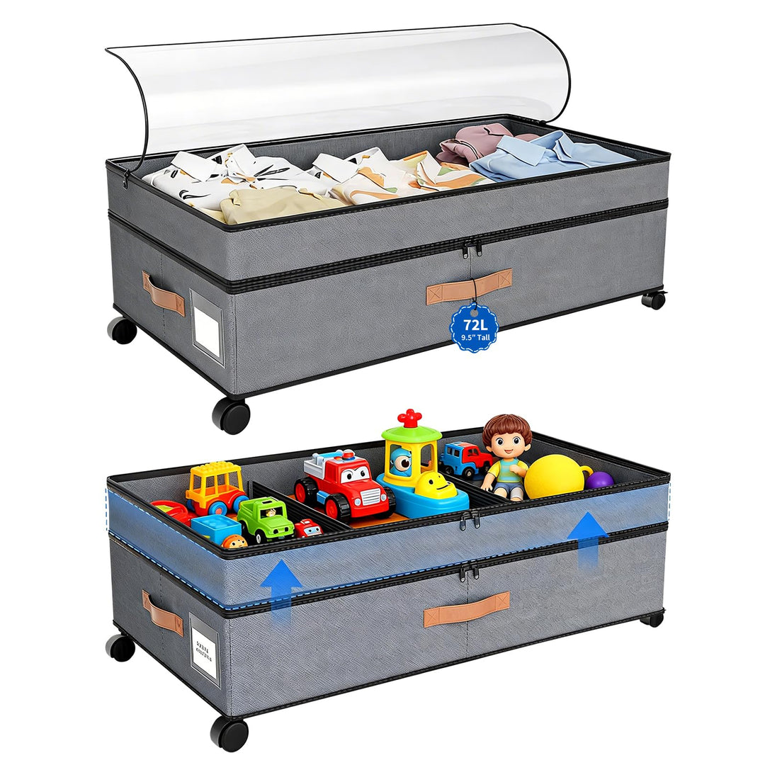 Unterbett-Aufbewahrungsbox mit Rollen,2 Stück 72L(78x42x24cm),Unterbettkommode mit Rollen,360°Drehun