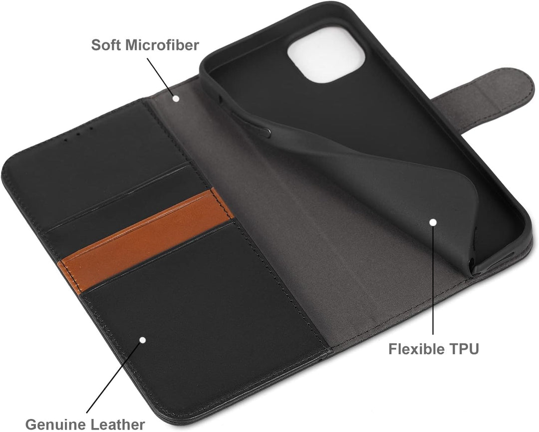 LENSUN Echtleder Hülle für iPhone 14 Plus, Handyhülle [Echtes Leder][Magnetverschluss][RFID Blocker]