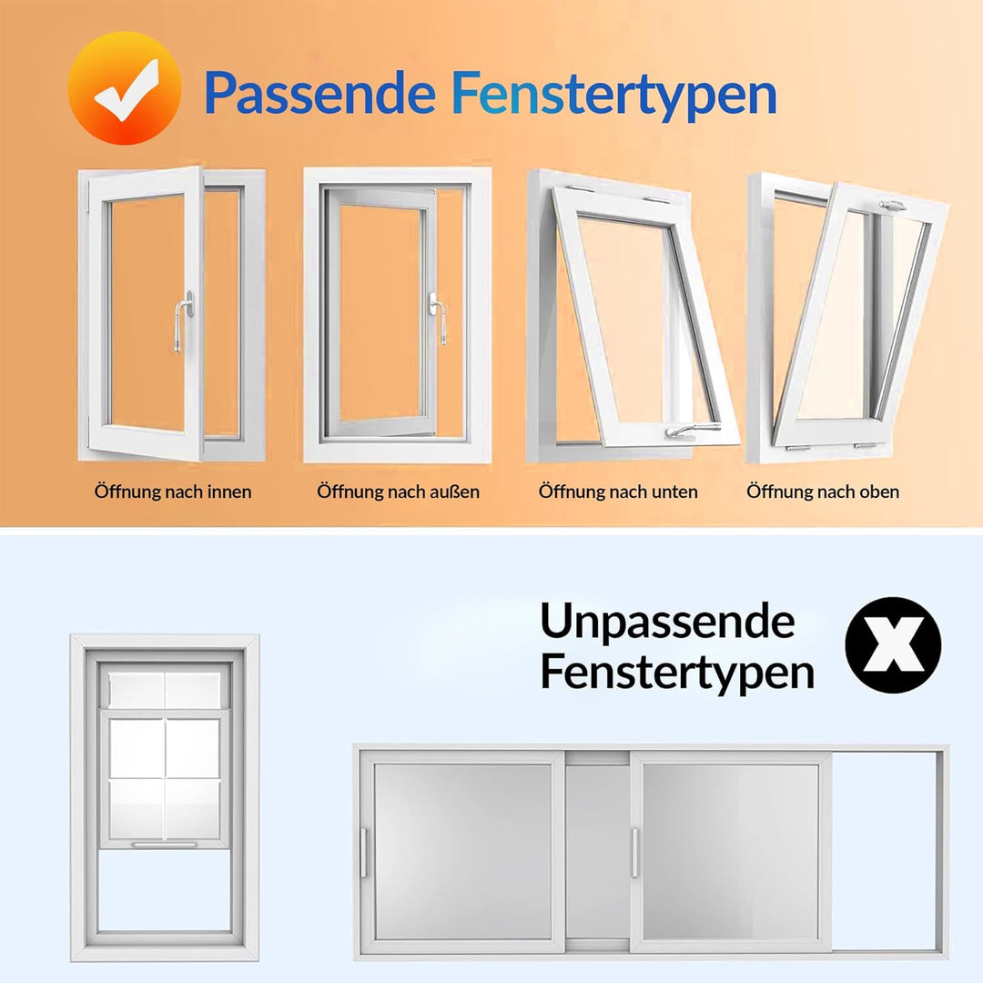 Fensterabdichtung für Mobile Klimageräte mit 400cm Umlaufmass, Klettband & Reissverschluss, UV-bestä