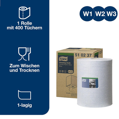 Tork Reinigungstücher Blau W1/2/3, Wiederverwendbar, 1 × 400 Tücher, 510237 1 x 152 m, 1 x 152 m