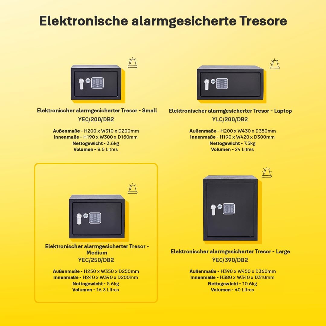 Yale Elektronischer Tresor mit Alarm - YEC/250/DB2 - Medium - Schwarz - Standardsicherheit Neuer Sti