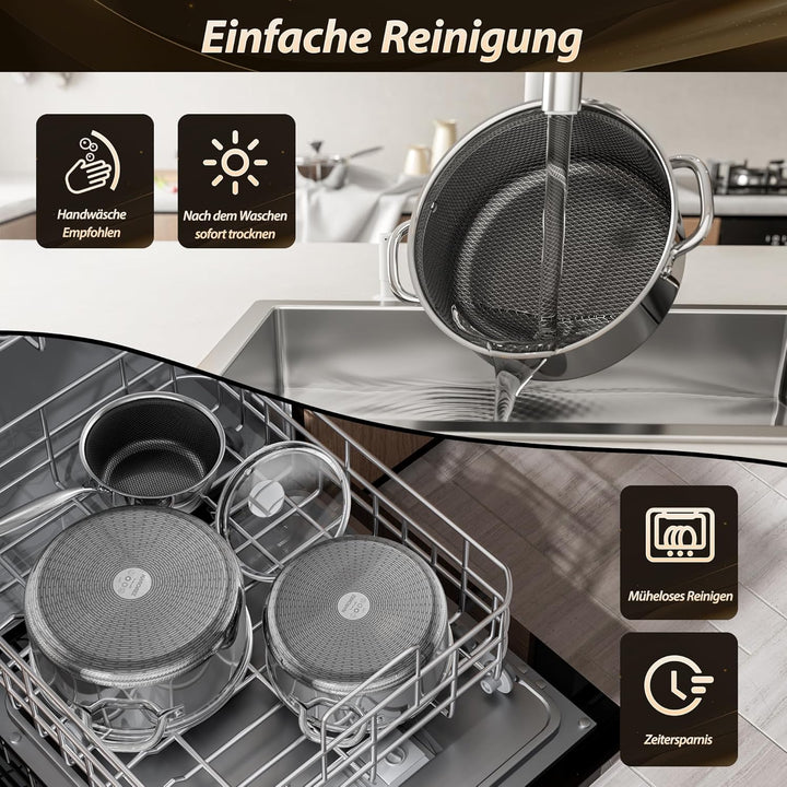 Kochtopf mit Deckel Hybrid 24cm/3.3L, Suppentopf Induktion Antihaft, Kühl bleibender Griff, Spülmasc