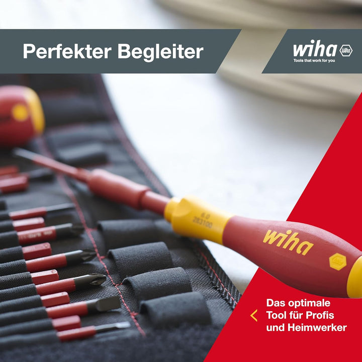 Wiha Schraubendreher und Bit Set slimVario (41233) 10 tlg. in Falttasche | VDE Elektriker mit Griff,