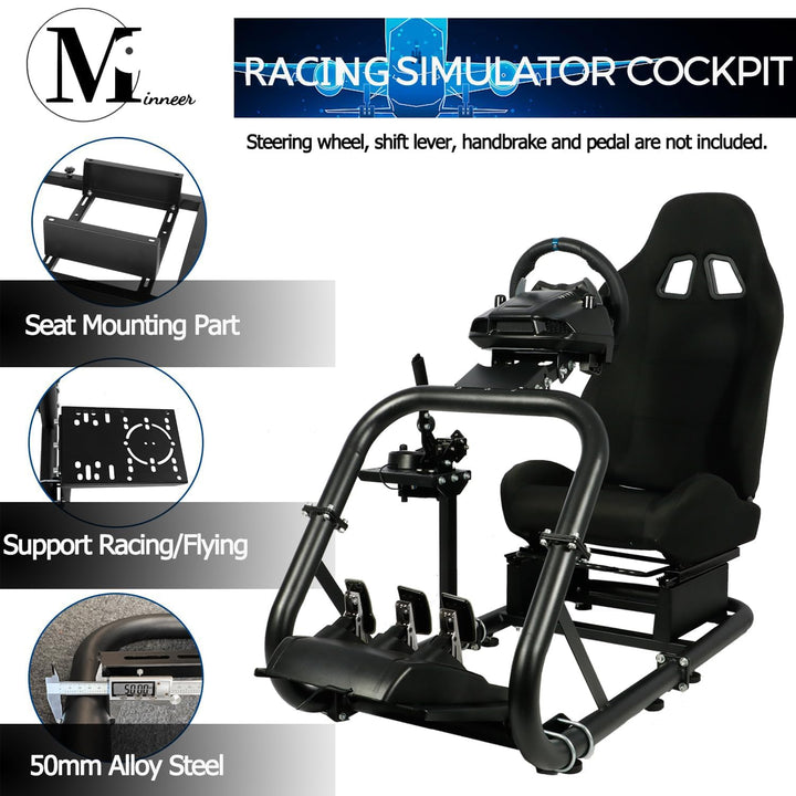 Minneer Rennsimulator Cockpit mit schwarzem Sitz Kompatibel mit Logitech G29 G920 G923, Thrustmaster