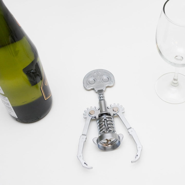 Kikkerland Zinc Alloy Steel Day of The Dead Corkscrew, Grey Tag der Toten, Tag der Toten