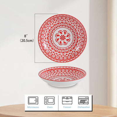 Tiefe Teller Set Pastateller Suppenteller - Porzellan Teller Tief für Pasta Suppe Salat Spaghetti 6