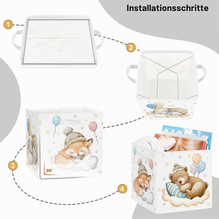 30cm Aufbewahrungsbox 3 Stück Schlafende Tiere Aufbewahrungskorb Kinder Falt Bär Sterne Ballon mit G