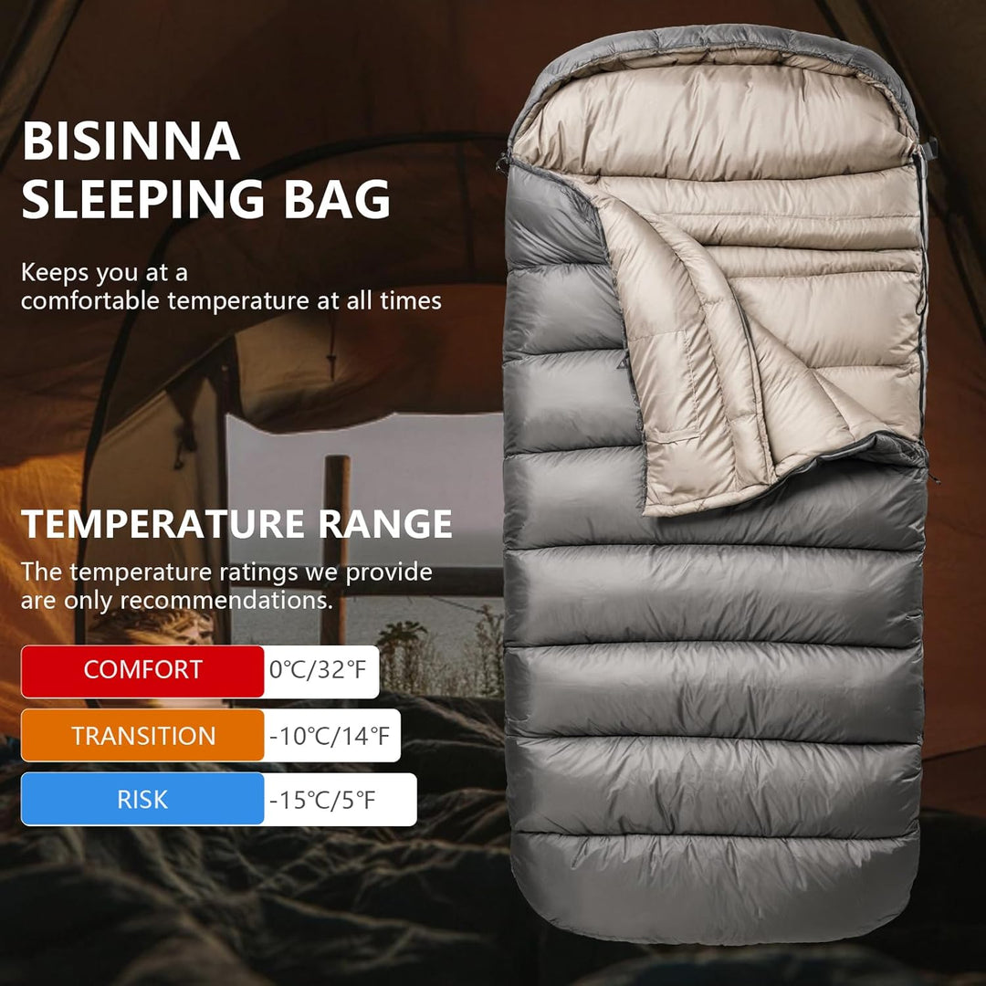 BISINNA Winter-Schlafsack Erwachsene 0°C Komfortzone - XL Extra Gross & Breit, 3,5kg Schwerlast Camp