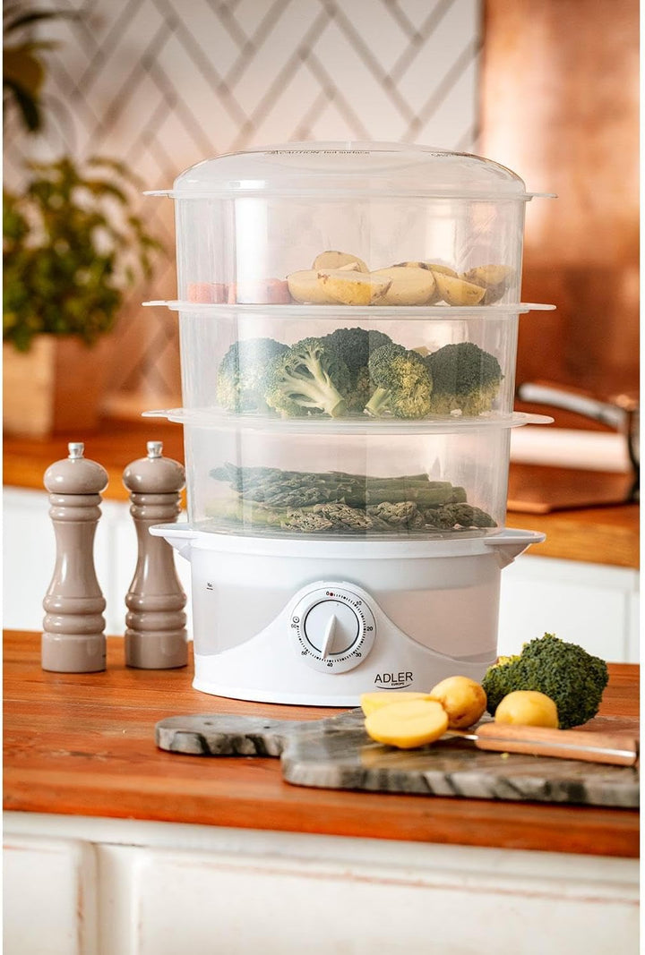 Adler AD 633 Dampfgarer, 800 W, wiess, 9 liters, Weiss