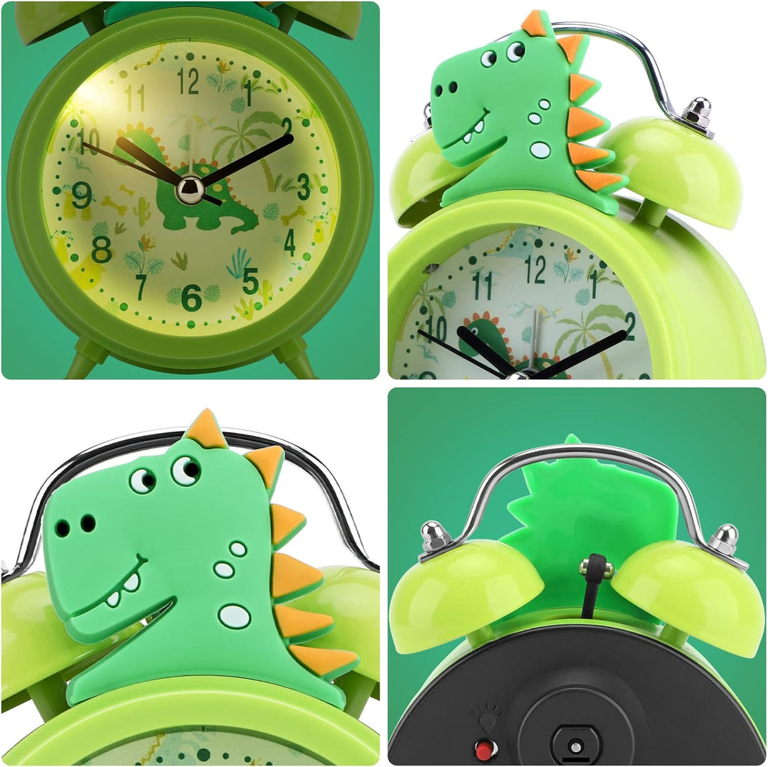 TCJJ Dinosaurier Wecker Jungen,Nicht Tickend Niedlich Grün Wecker Kinder Jungen,Klassischer Lauter D