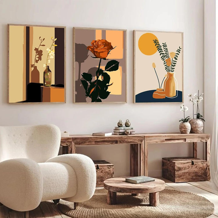 JATOK 6 Stück Malen Nach Zahlen Erwachsene, Paint by Numbers Malen Nach Zahlen, DIY Rosen mit Pinsel