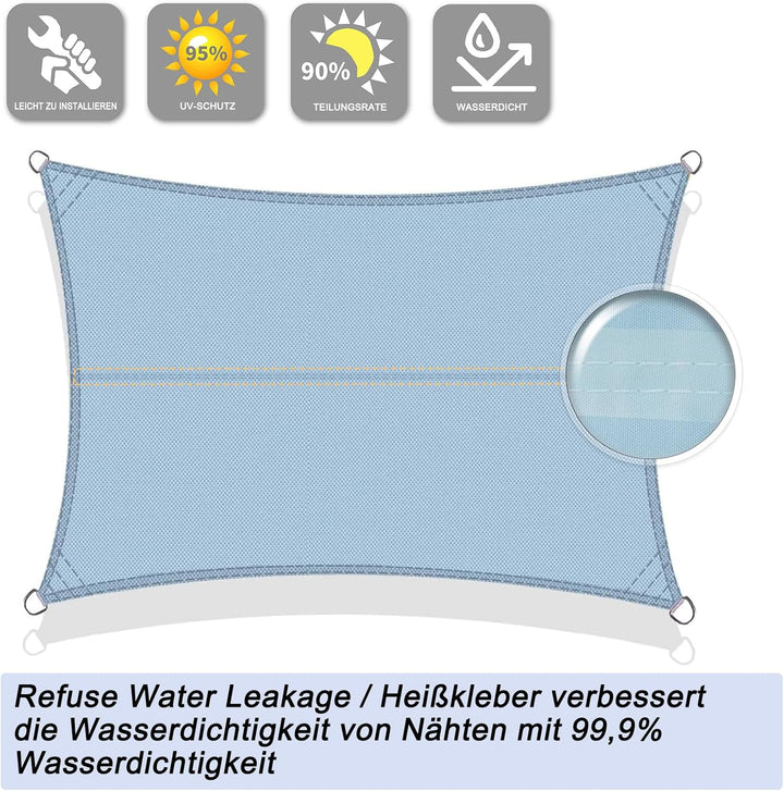 Sunnylaxx 2.5x3.5m Sonnensegel Rechteckig, Wasserdicht Sonnenschutz Sunsegel Color Graublau, 95% UV-