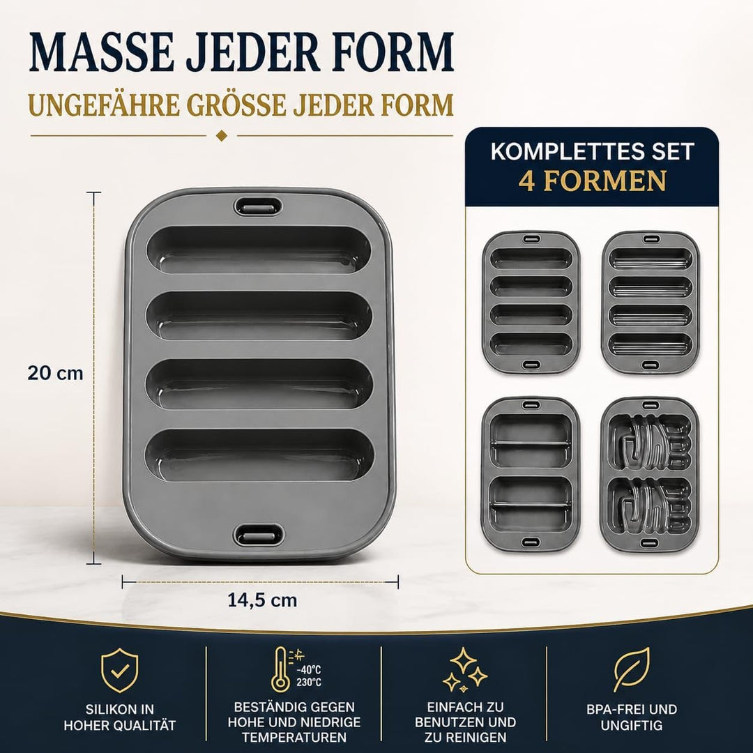Set mit 4 Silikonformen für Heissluftfritteuse und Backofen 20 x 14,5 cm, Verschiedene Formen für Ri
