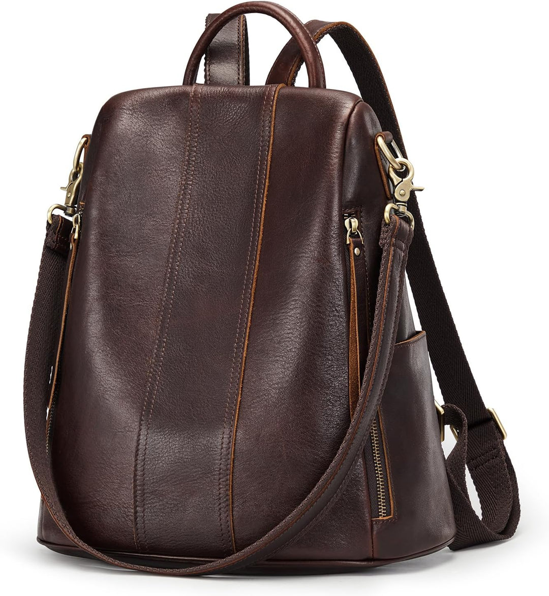 S-ZONE Damen Rucksack Wasserdicht Weiches Echtleder Anti Diebstahl Mode Schultasche Handtasche Casua