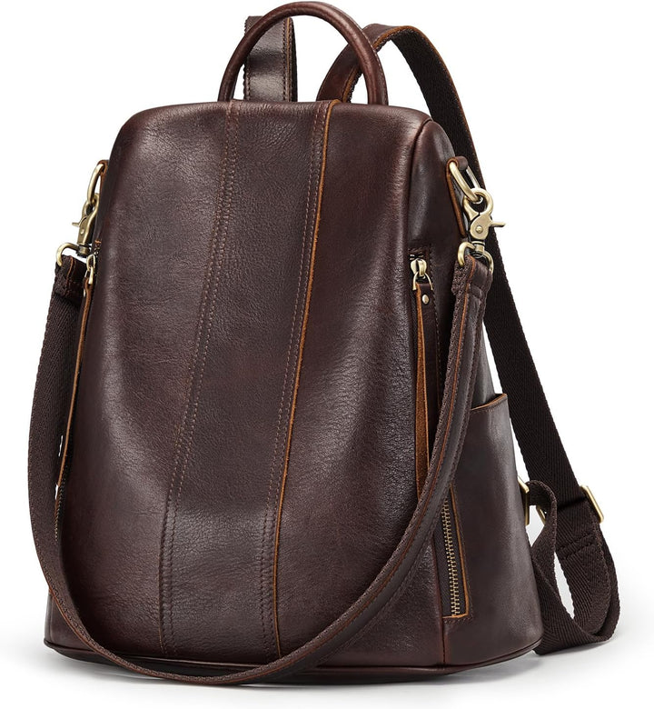 S-ZONE Damen Rucksack Wasserdicht Weiches Echtleder Anti Diebstahl Mode Schultasche Handtasche Casua