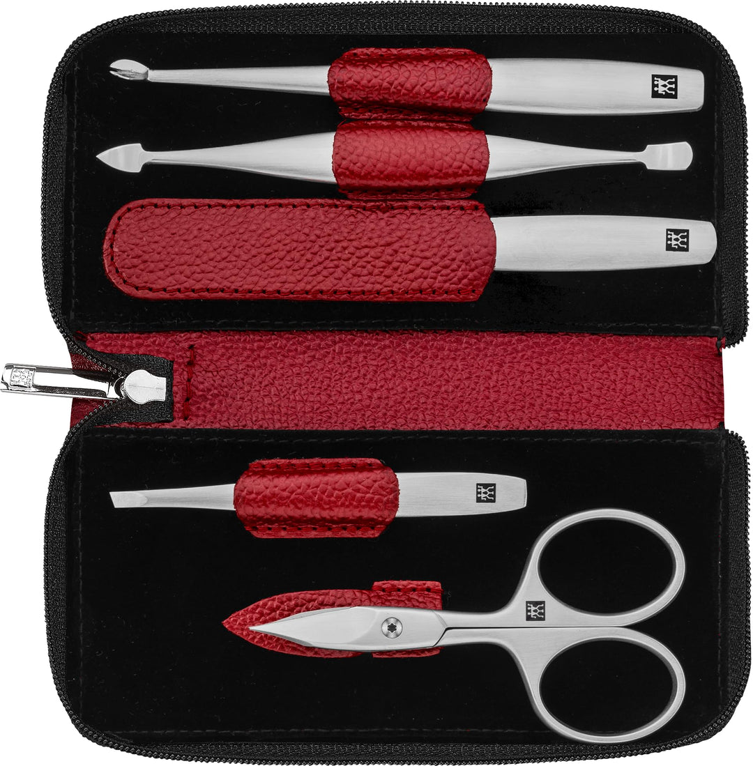ZWILLING Maniküre Pflege Set, 5-teilig, Asian Competence, Leder, Geschenkset, Premium, Rot