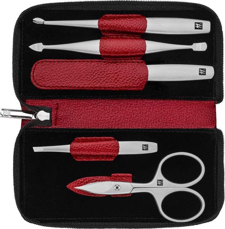 ZWILLING Maniküre Pflege Set, 5-teilig, Asian Competence, Leder, Geschenkset, Premium, Rot