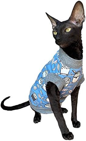 Kotomoda Katzen T-Shirt Tender Owl blau fьr Sphynx und nackte Katzen (XS), xs