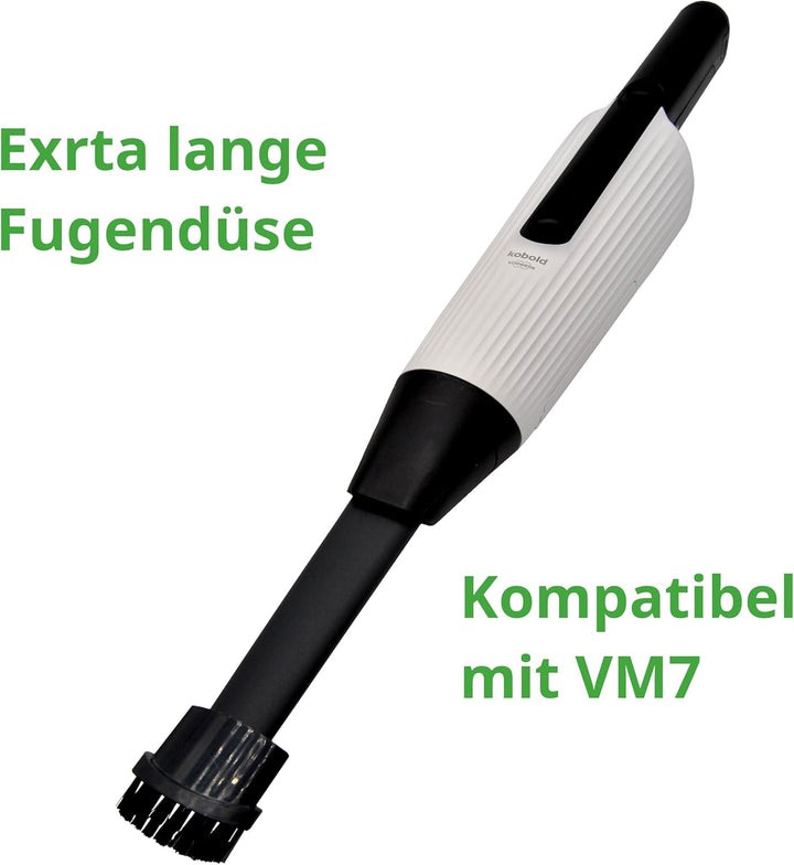 Fugendüse Düse 21cm kompatibel mit Vorwerk Kobold Handstaubsauger VM7 | Mit Pinselaufsatz, verlänger