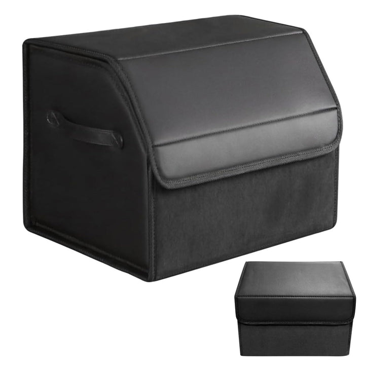 Chingcoo Auto Kofferraum Organizer, 38×32×29 cm Auto Tasche Kofferraum mit Deckel,Faltbare Leder Auf