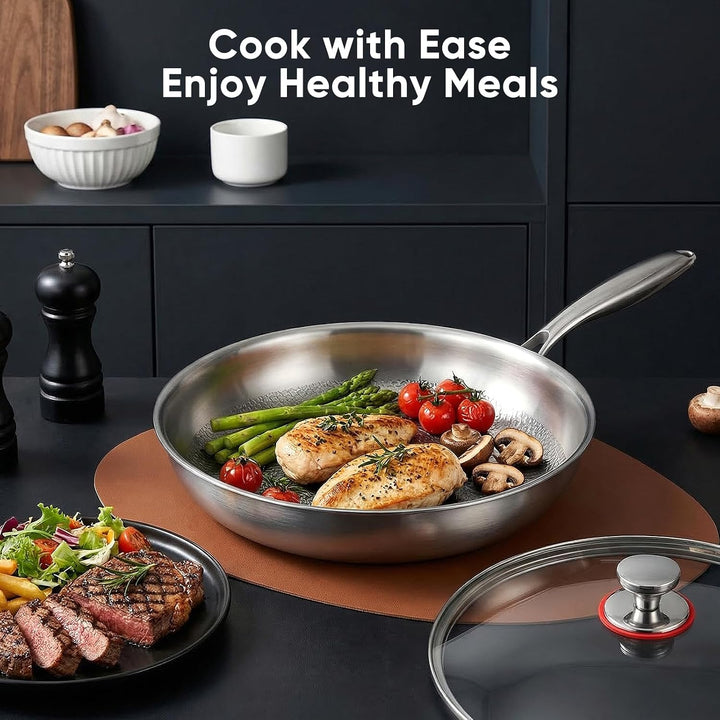 Titan Pfanne mit Deckel, 30cm Titanpfanne für Non-Stick, Titanium Pan Antihaftbeschichtet TitanSpate