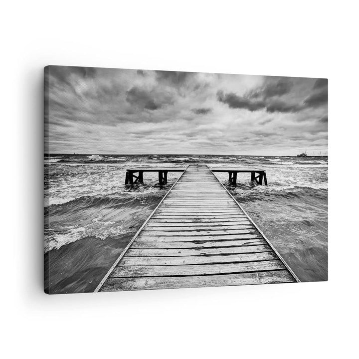 Bilder auf Leinwand Brücke Meer Welle Leinwandbild mit Rahmen 70x50cm Wandbilder Dekoration Wohnzimm