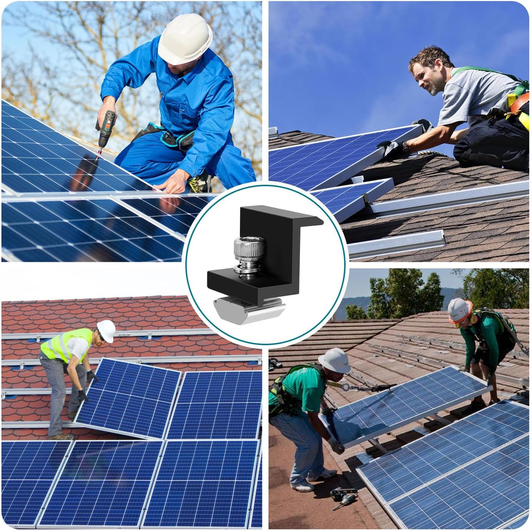 KIKIGOAL Zentralklemme 30mm Schwarz, 6pcs Solarpanel-Montage-Endklemmen-Kit, Solar-Endklemme einstel