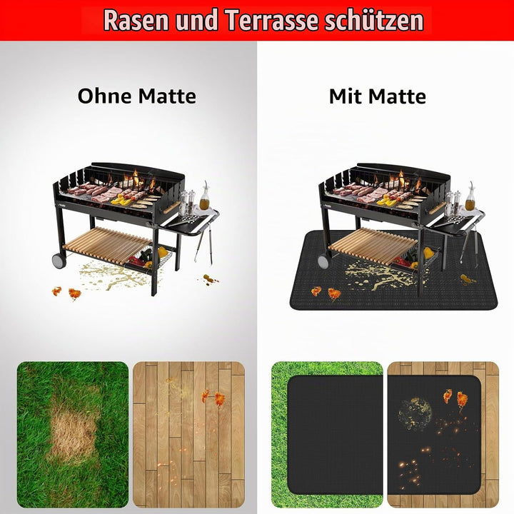 Feuerfeste Unterlage, 180x100cm Faltbare Grillmatte Hitzeschutzmatte, Bodenschutz Grillunterlage, 3
