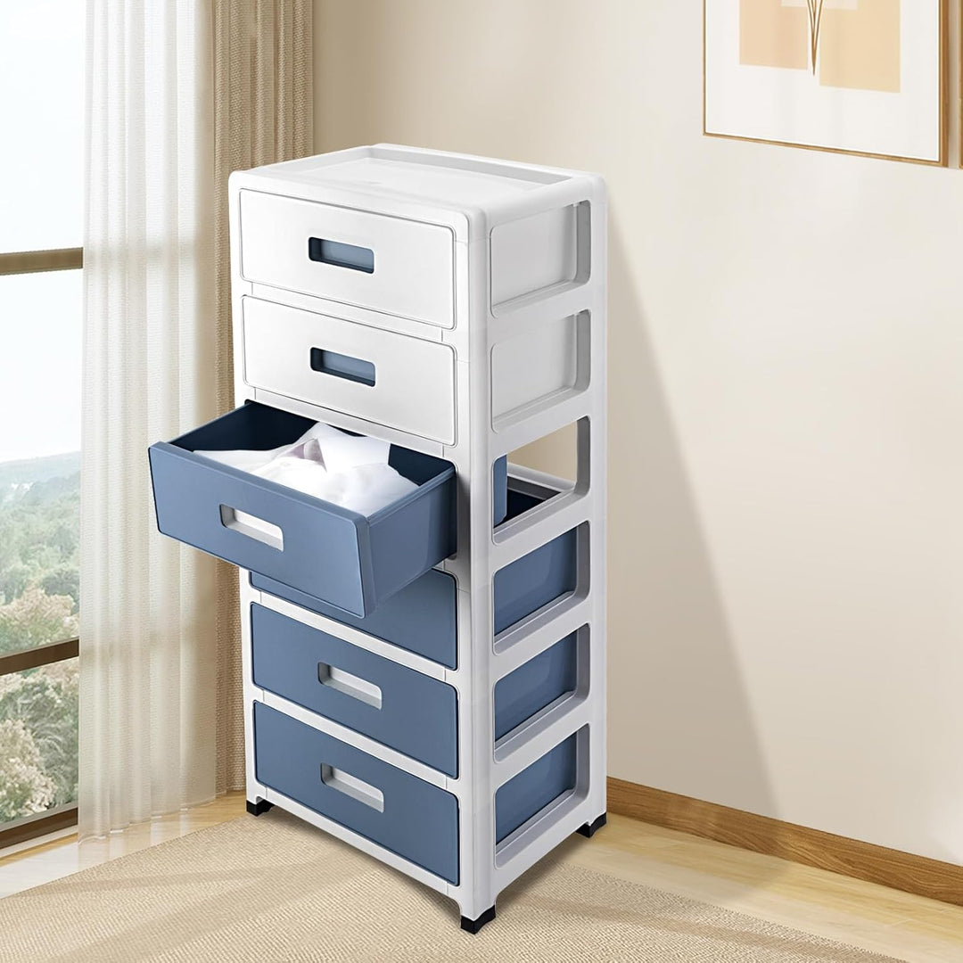 Schubladenschrank 6 Schubladen 35cm Breite｜Plastik Aufbewahrungsbox mit Rollen &amp; Griffen｜Stapelbarer