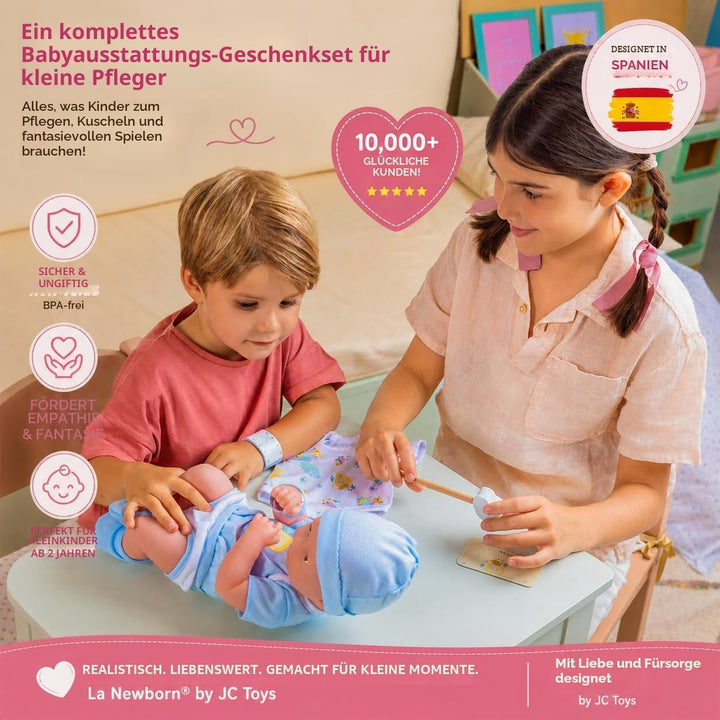 JC TOYS - La Newborn Neugeborene, 38 cm, weiches Vinyl, inkl. Kleidung und 8 Accessoires, Blau, entw
