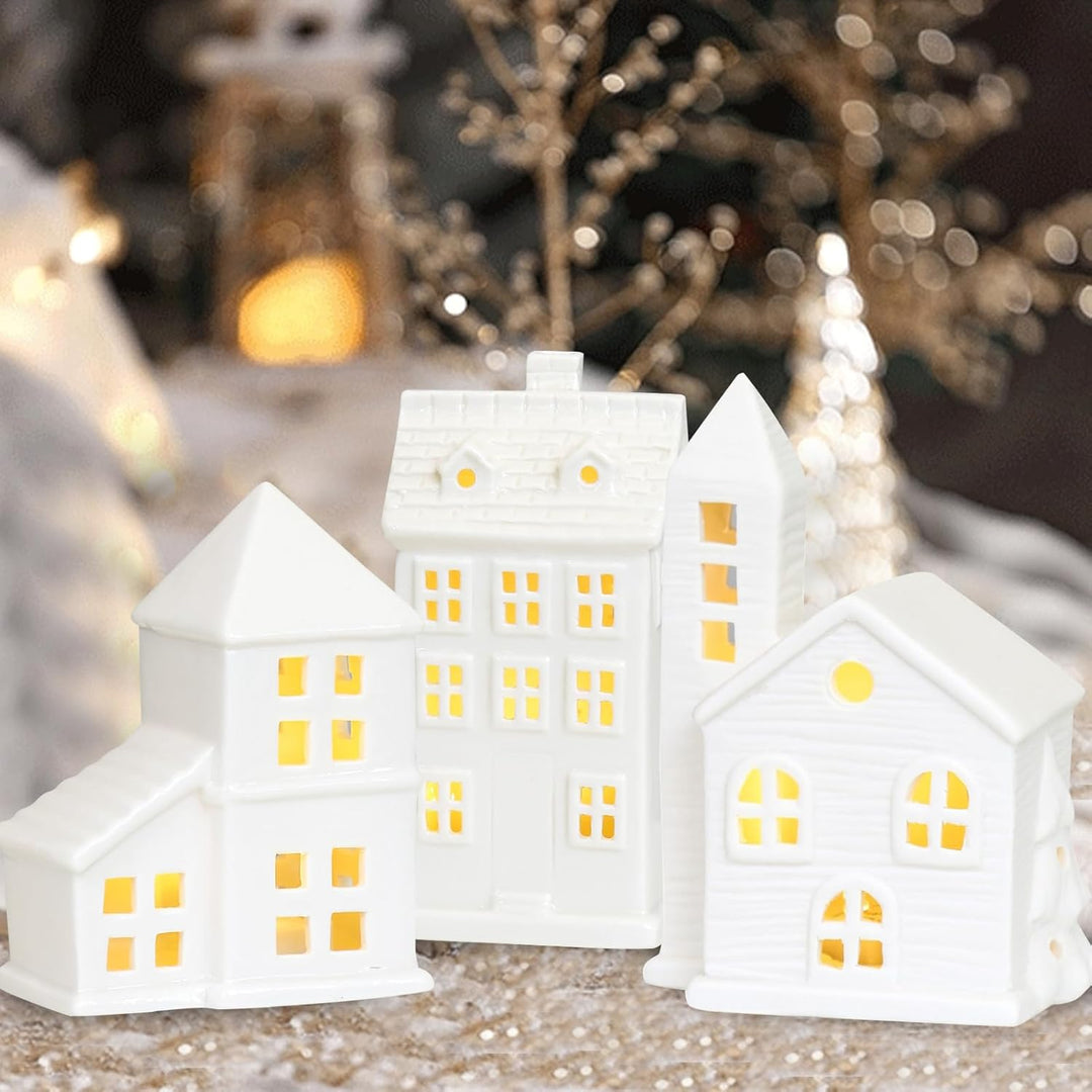 DZAY Weihnachtsdorf Beleuchtet Weihnachten Weisse Häuser Nachtlicht,LED Lichthaus Weihnachten Deko,L