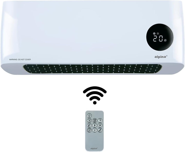 alpina Wand Heizlüfter 2000W – Keramik Heizstrahler mit 2 Leistungsstufen und Timer – Digital Thermo