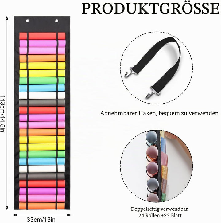 Vinyl-Rollenhalter, mit 24 Fächern und 23 Taschen, Doppelseitige Vinyl Rollen Aufbewahrungs mit Hake