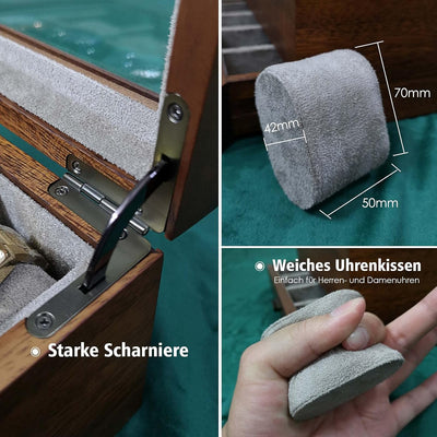 LOEAPEA Holz Uhrenbox mit Valet Schublade - Massivholz Vitrine für grosse Herren Armbanduhren | Komm