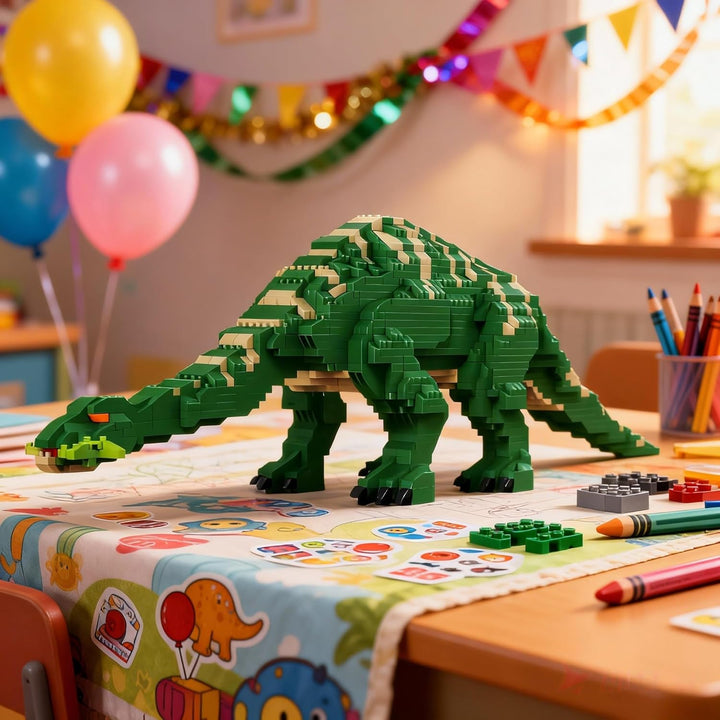 Dinosaurier-Bauset zum Stressabbau: Grüne Tanystropheus-Mikro-Miniblöcke – 45 cm realistischer Trias