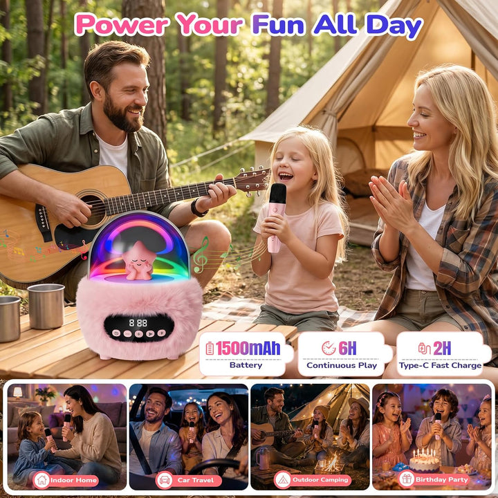 Kinder Karaoke Maschine mit Bluetooth und 2 Funkmikrofonen ab 3 Jahren Pink, Pink