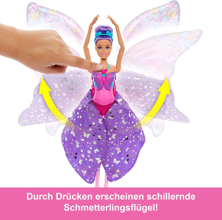 Barbie Tanz und Flatter Puppe mit 2-in-1-Verwandlung von der Tänzerin zum Schmetterling mit sich öff