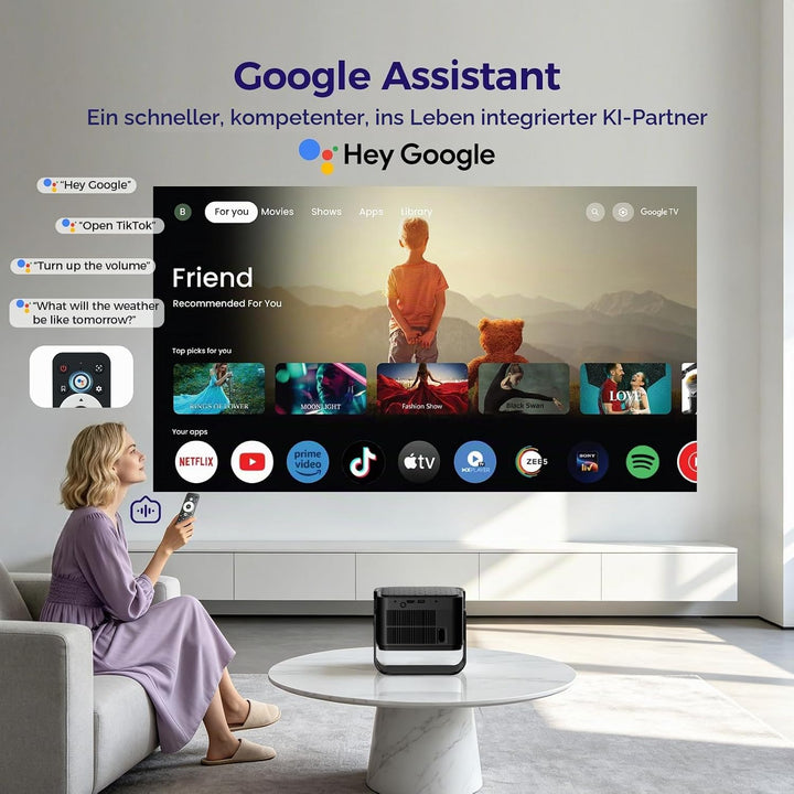 Beamer [Google TV 50000+ Apps &amp; 4K 8K Support 1080p Native Auflösung &amp; Automatische Bildschirmkorrek