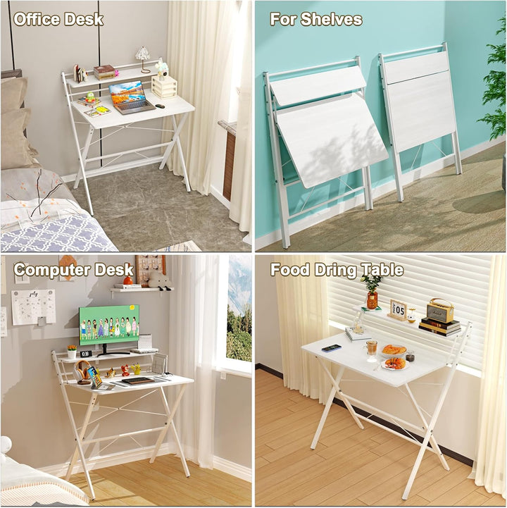 PIPIPOXER 80x50cm Schreibtisch Klappbar, Klappbarer Schreibtisch mit Regal, Schreibtisch Klappbar mi
