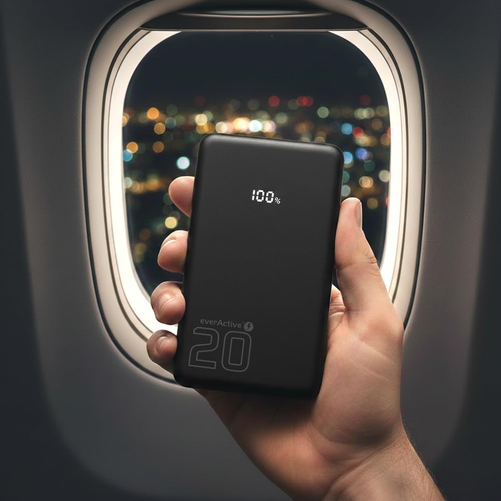 everActive Powerbank 20000mAh 20W USB C PD PPS QC4+ – Energy Bank EB-22QB – Externer Akku mit LCD Di