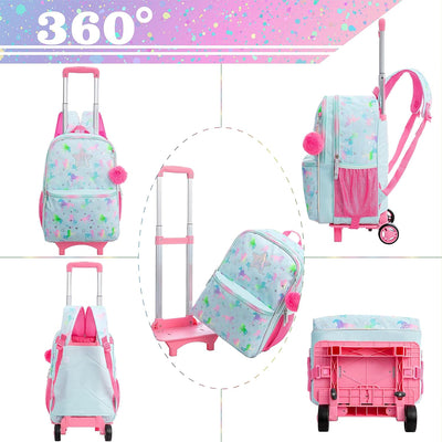 HTgroce Einhorn Schulranzen Rucksack Trolley mit 2 Rollen für Kinder Mädchen,Kinder Schultrolley Gee